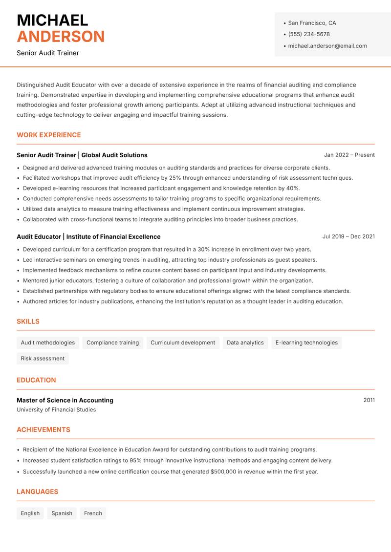 Audit Educator Resume Template