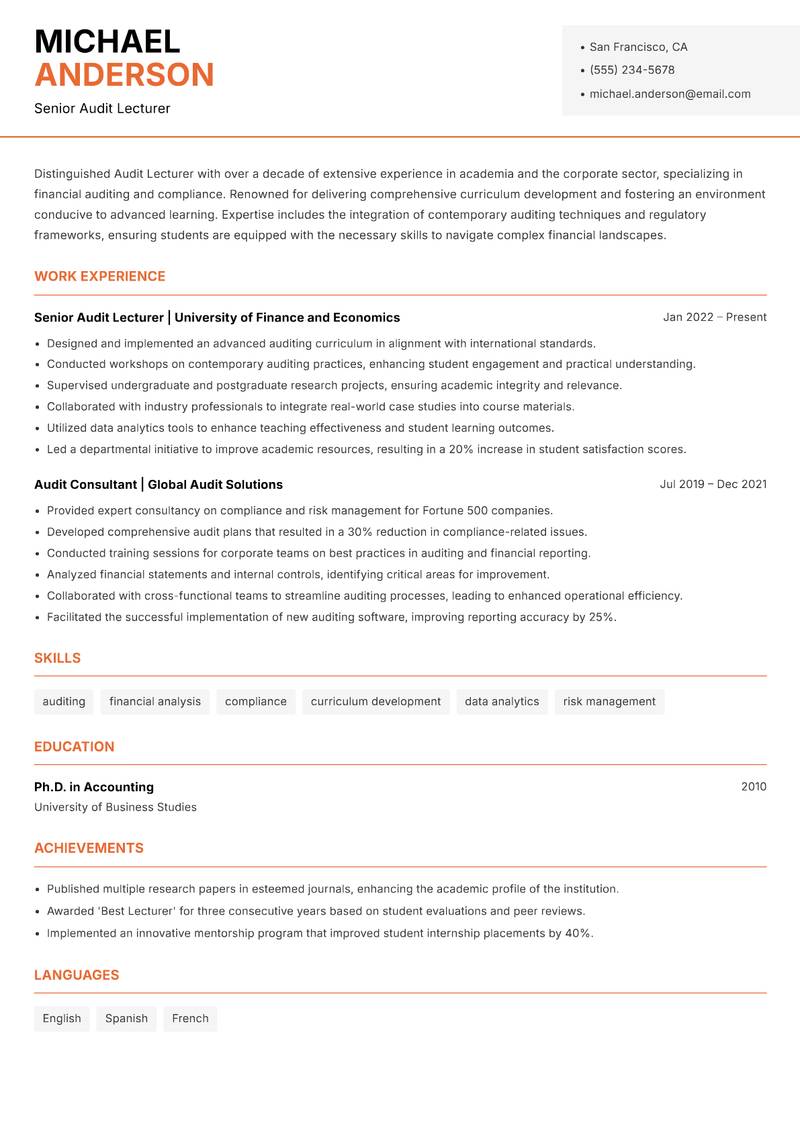 Audit Lecturer Resume Template