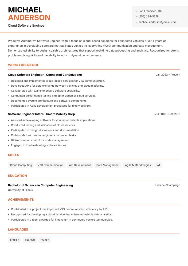 Automotive Software Engineer Resume Template