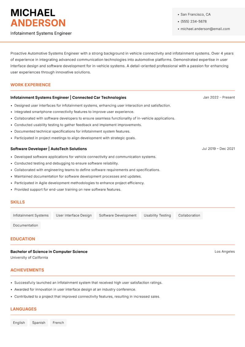 Automotive Systems Engineer Resume Template