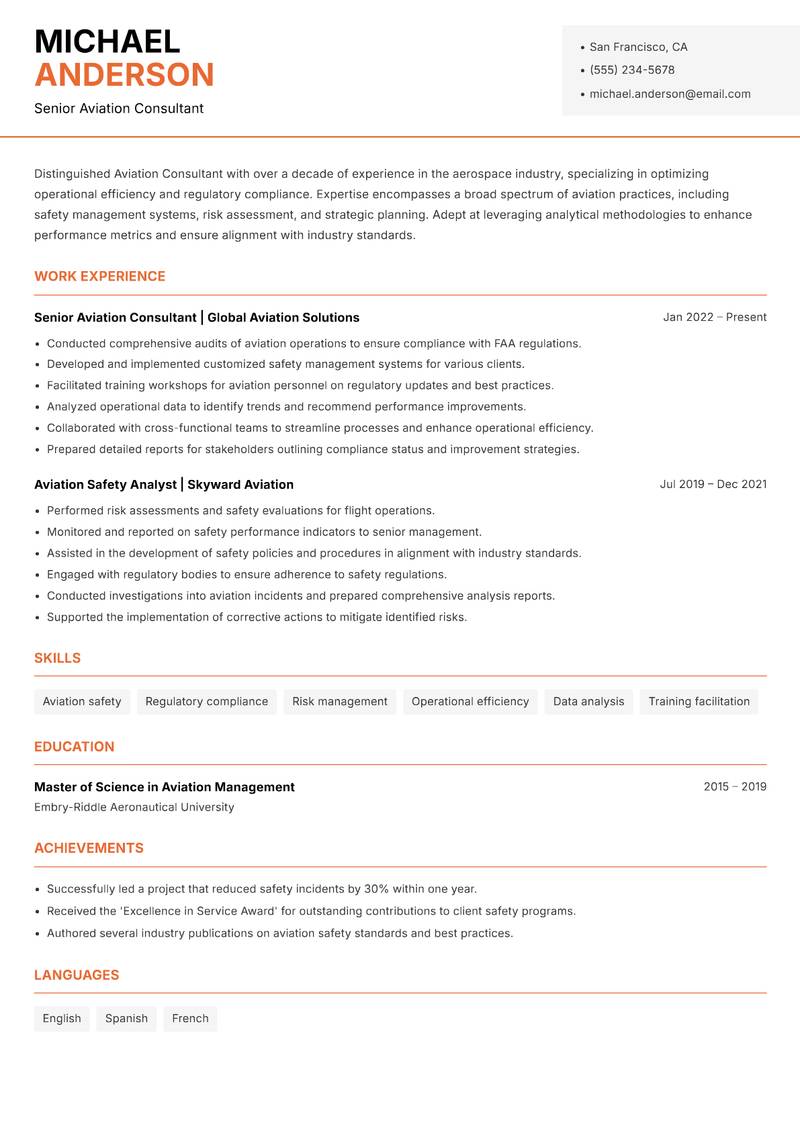 Aviation Consultant Resume Template