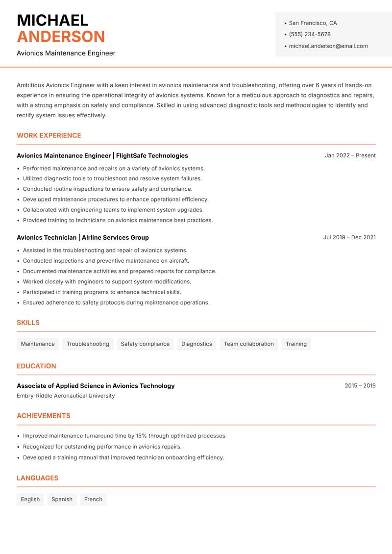 Avionics Engineer Resume Template