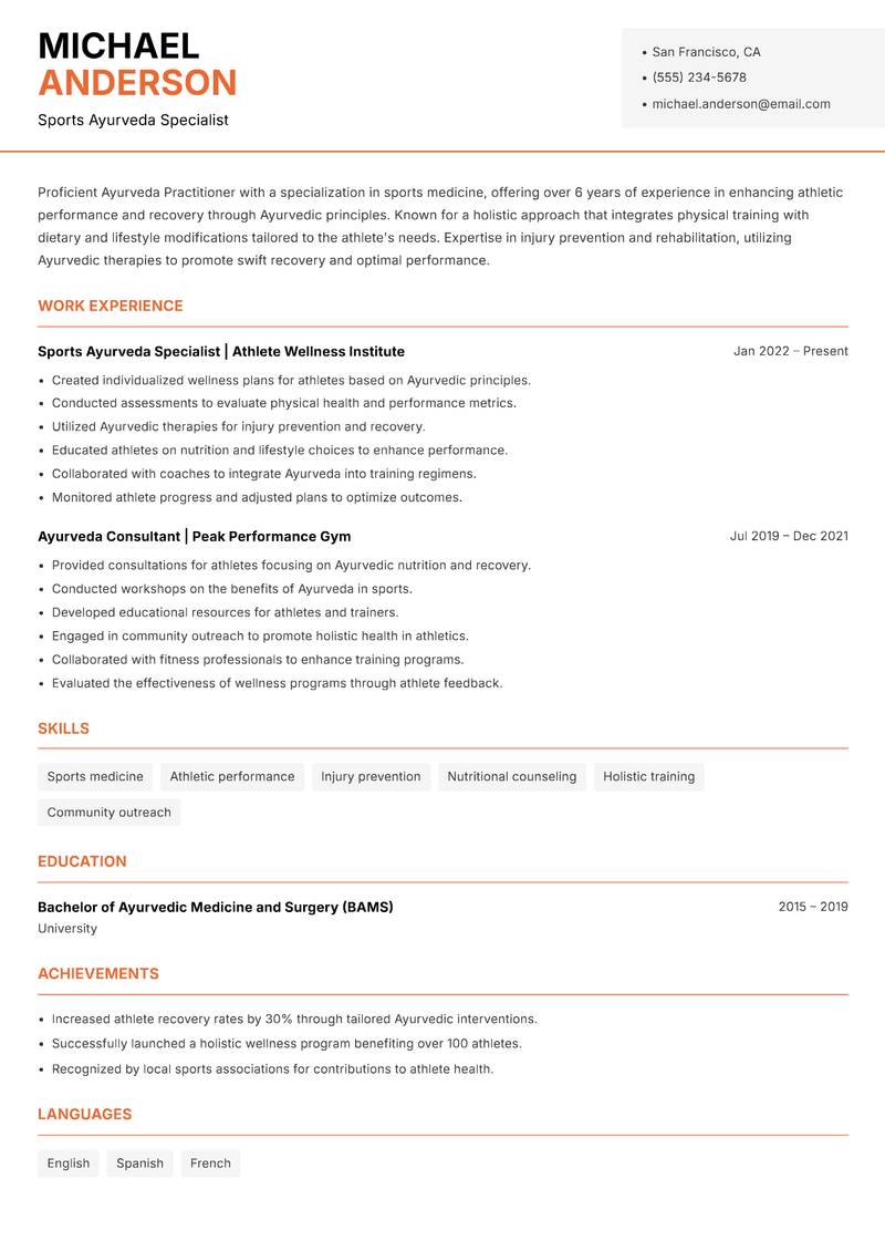 Ayurveda Practitioner Resume Template