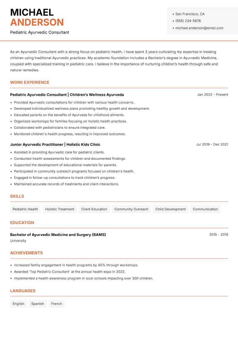 Ayurvedic Consultant Resume Template