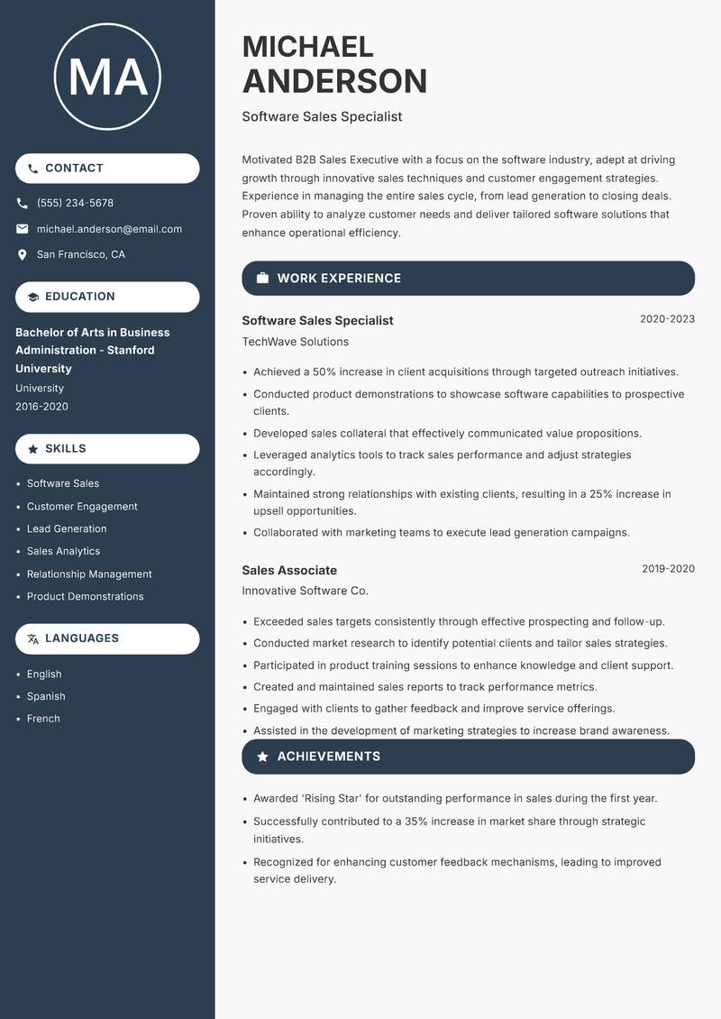 B2B Sales Executive Resume Preview Example