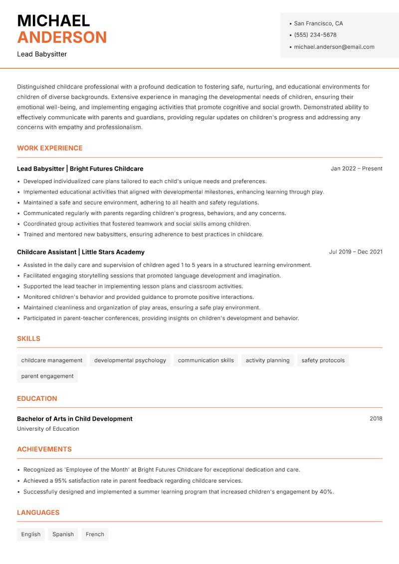 Babysitter Resume Template