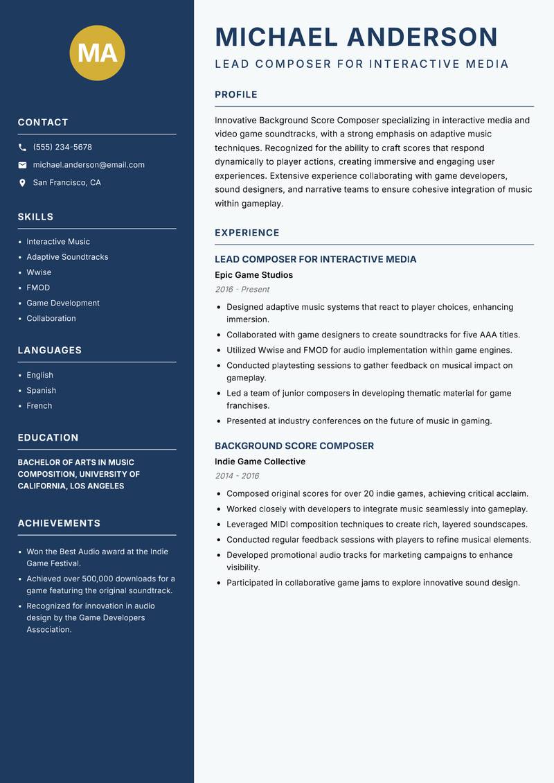 Background Score Composer Resume Preview Example