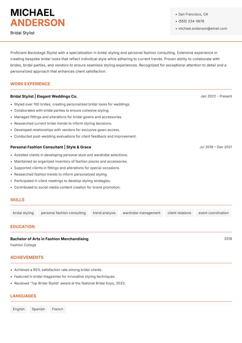 Backstage Stylist Resume Template