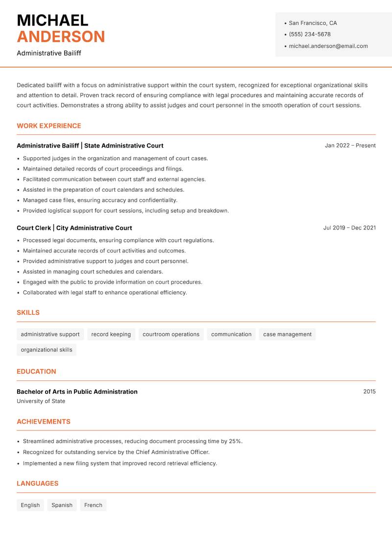 Bailiff Resume Template