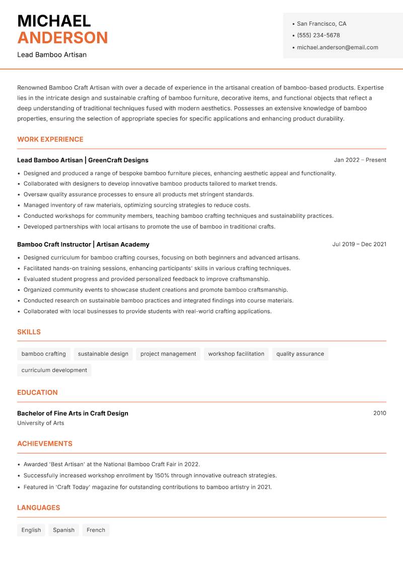 Bamboo Craft Artisan Resume Template