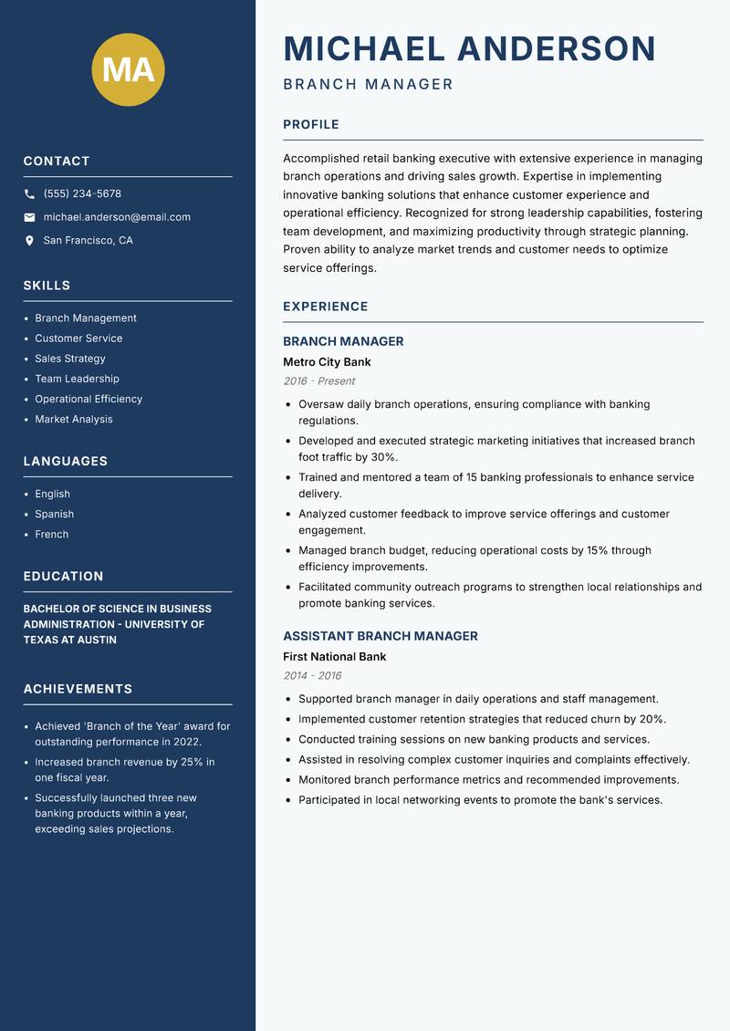 Banker Resume Preview Example