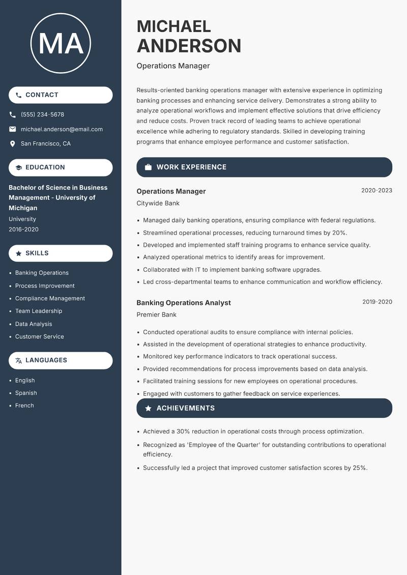 Banker Resume Preview Example