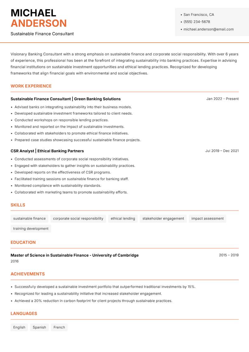 Banking Consultant Resume Template