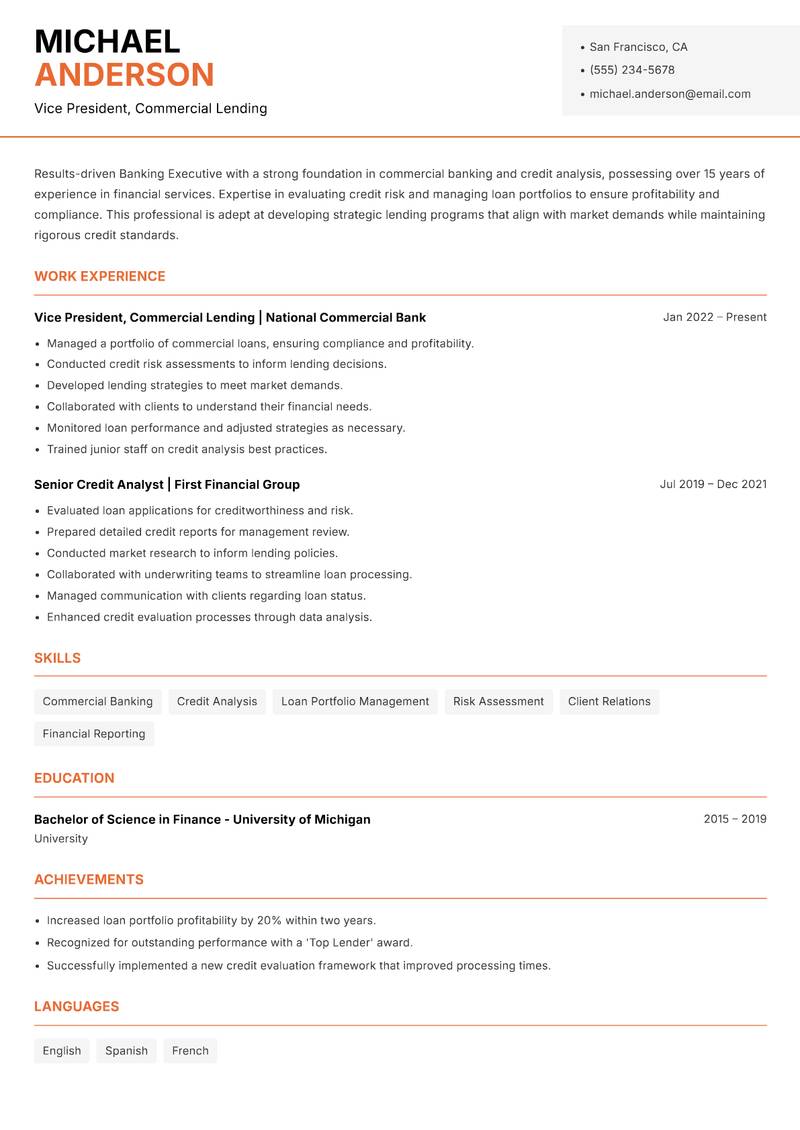 Banking Executive Resume Template