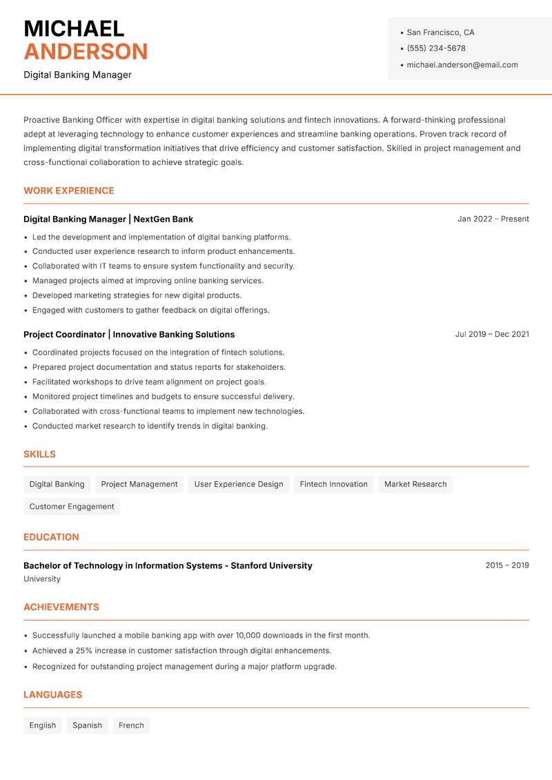 Banking Officer Resume Template