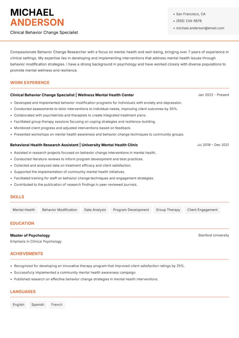 Behavior Change Researcher Resume Template