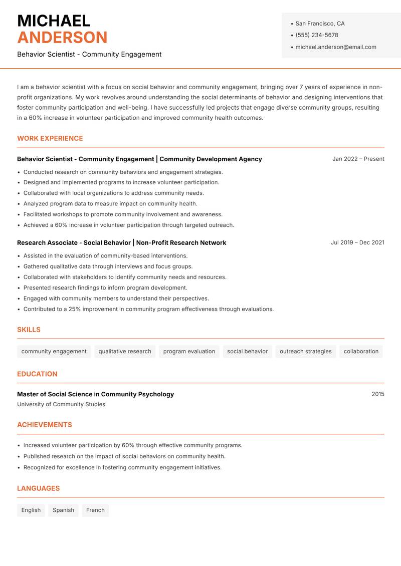 Behavior Scientist Resume Template