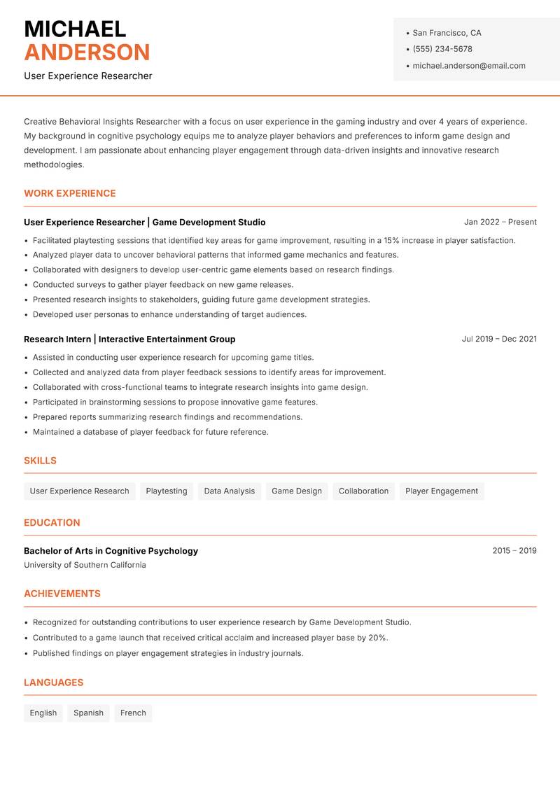 Behavioral Insights Researcher Resume Template