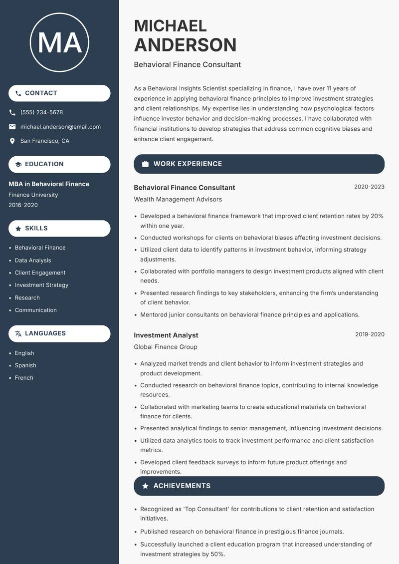 Behavioral Insights Scientist Resume Preview Example