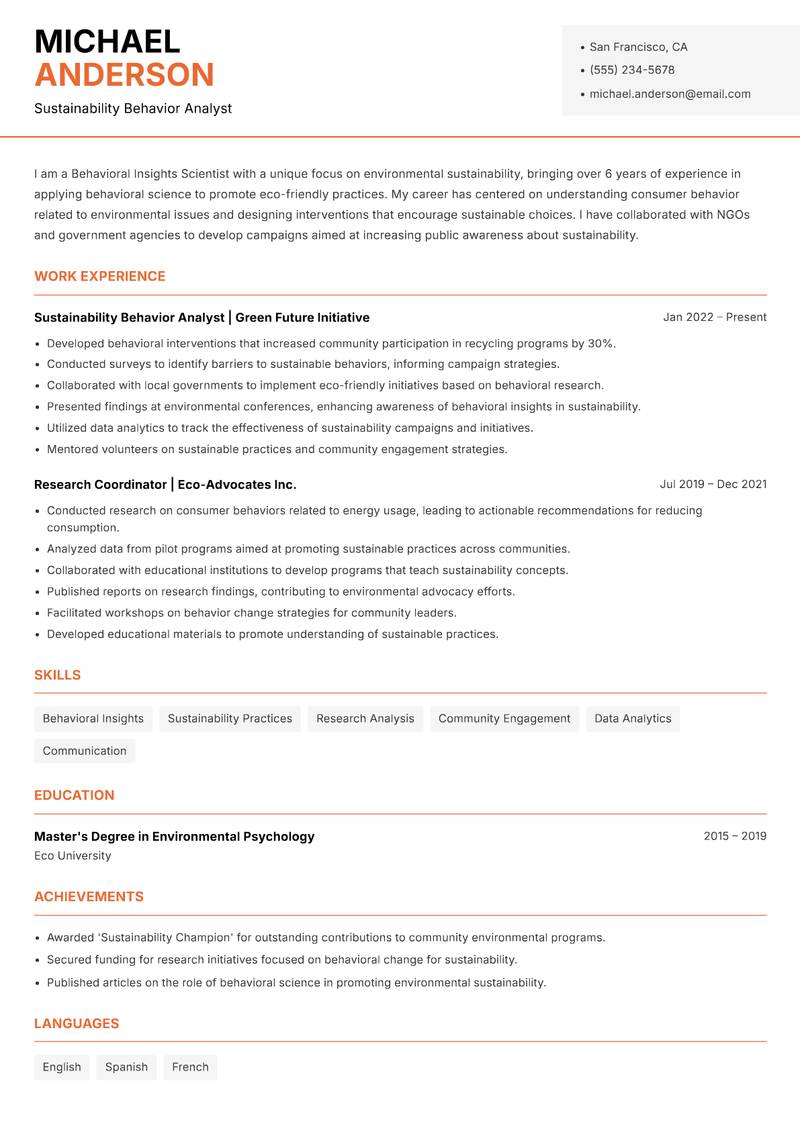 Behavioral Insights Scientist Resume Template
