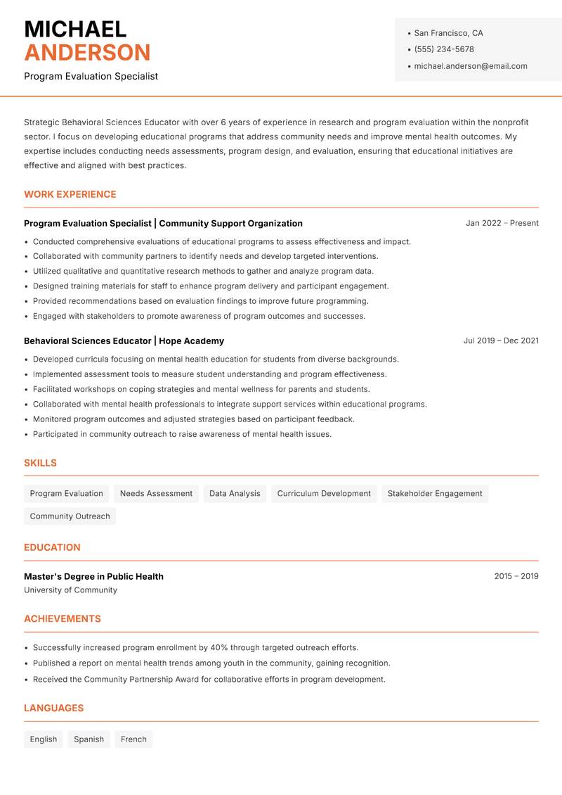 Behavioral Sciences Educator Resume Template