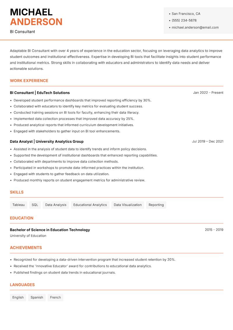 BI Consultant Resume Template