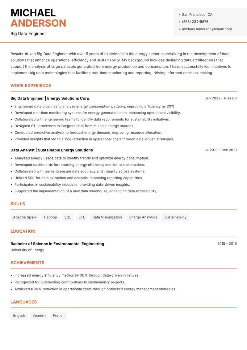 Big Data Engineer Resume Template