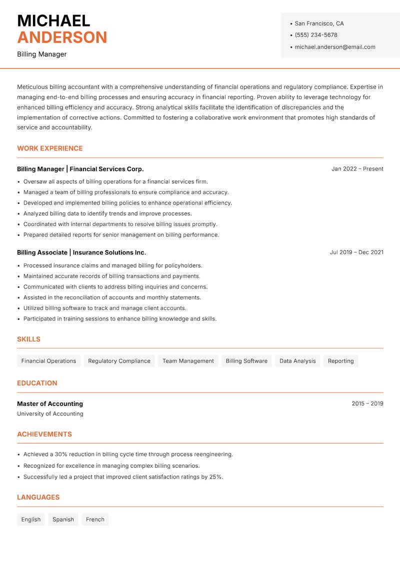 Billing Accountant Resume Template