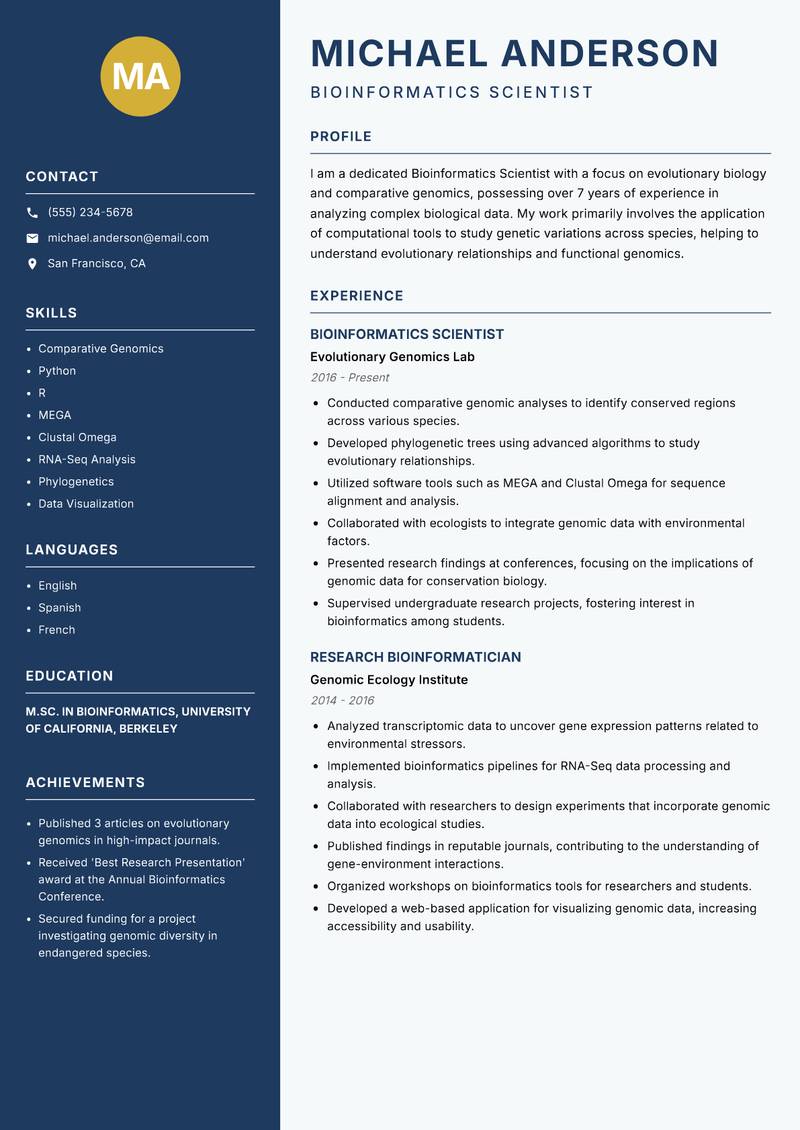 Bioinformatics Scientist Resume Preview Example