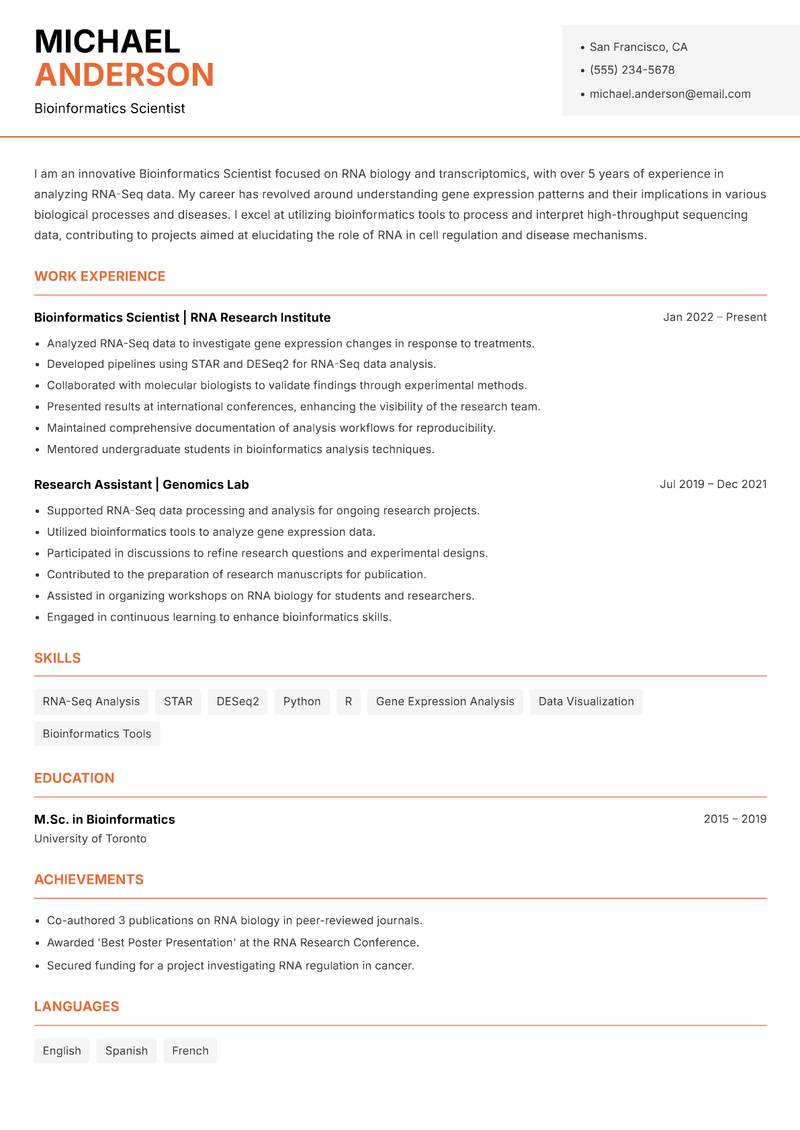 Bioinformatics Scientist Resume Template
