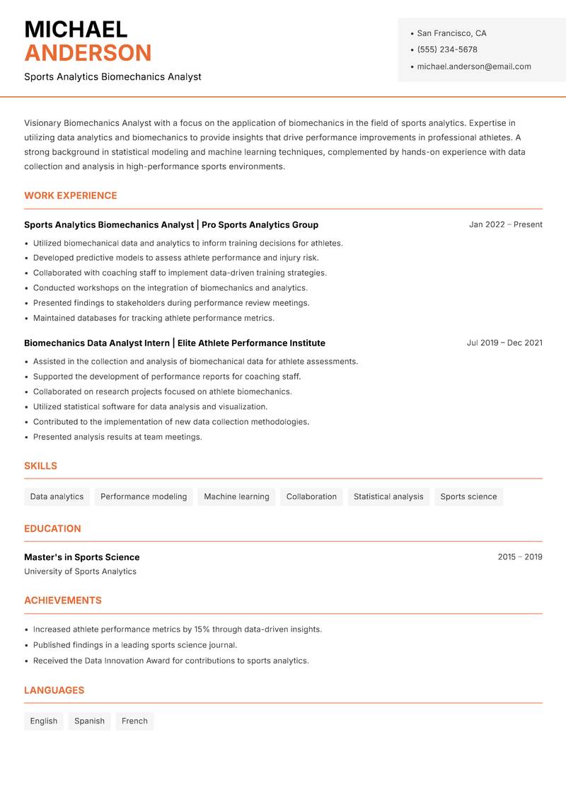 Biomechanics Analyst Resume Template