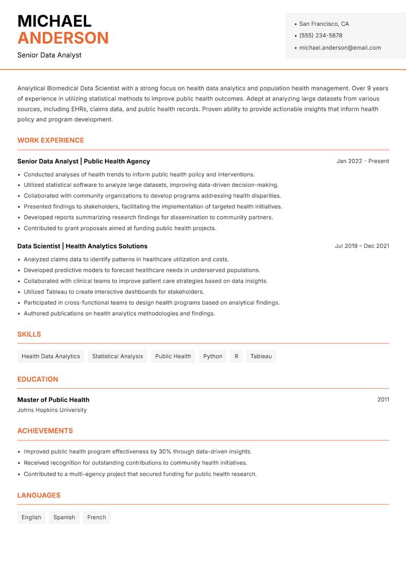 Biomedical Data Scientist Resume Template