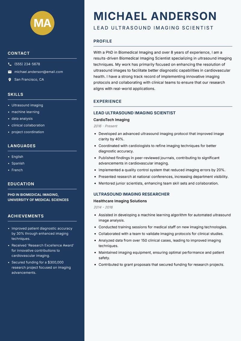 Biomedical Imaging Scientist Resume Preview Example