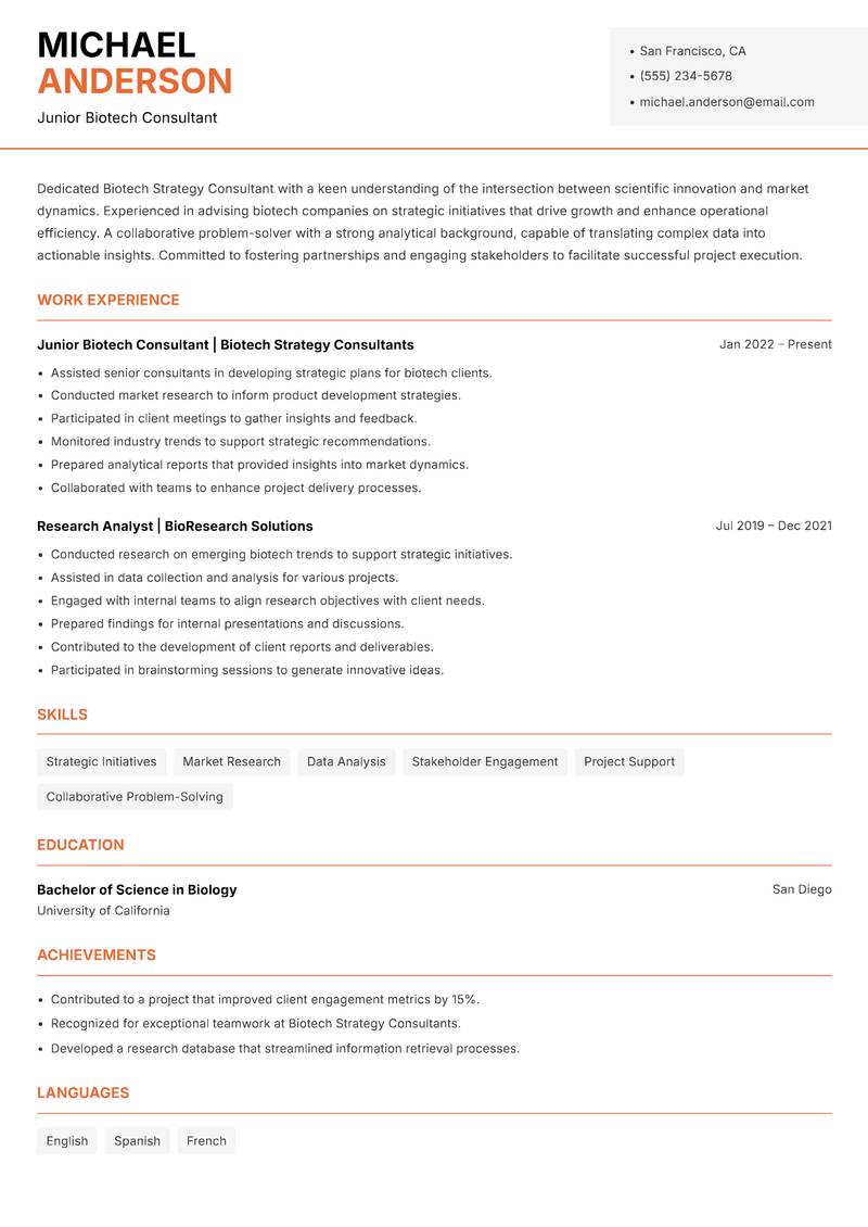 Biotech Strategy Consultant Resume Template