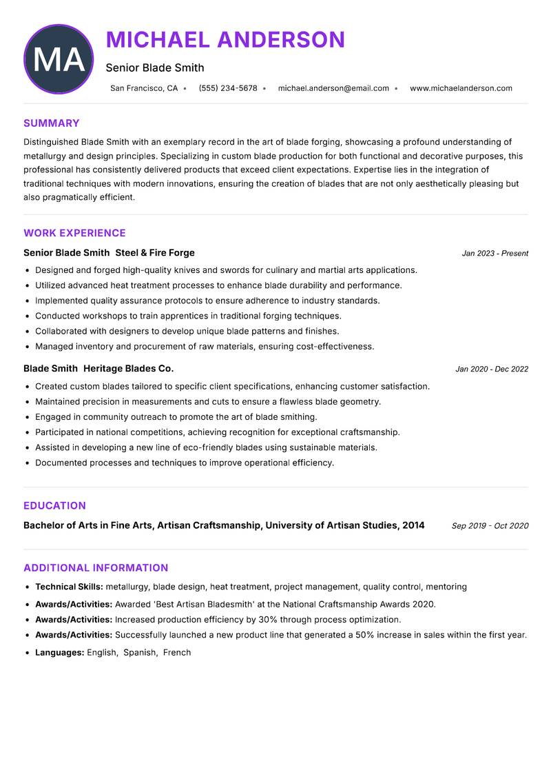 Blade Smith Resume Preview Example