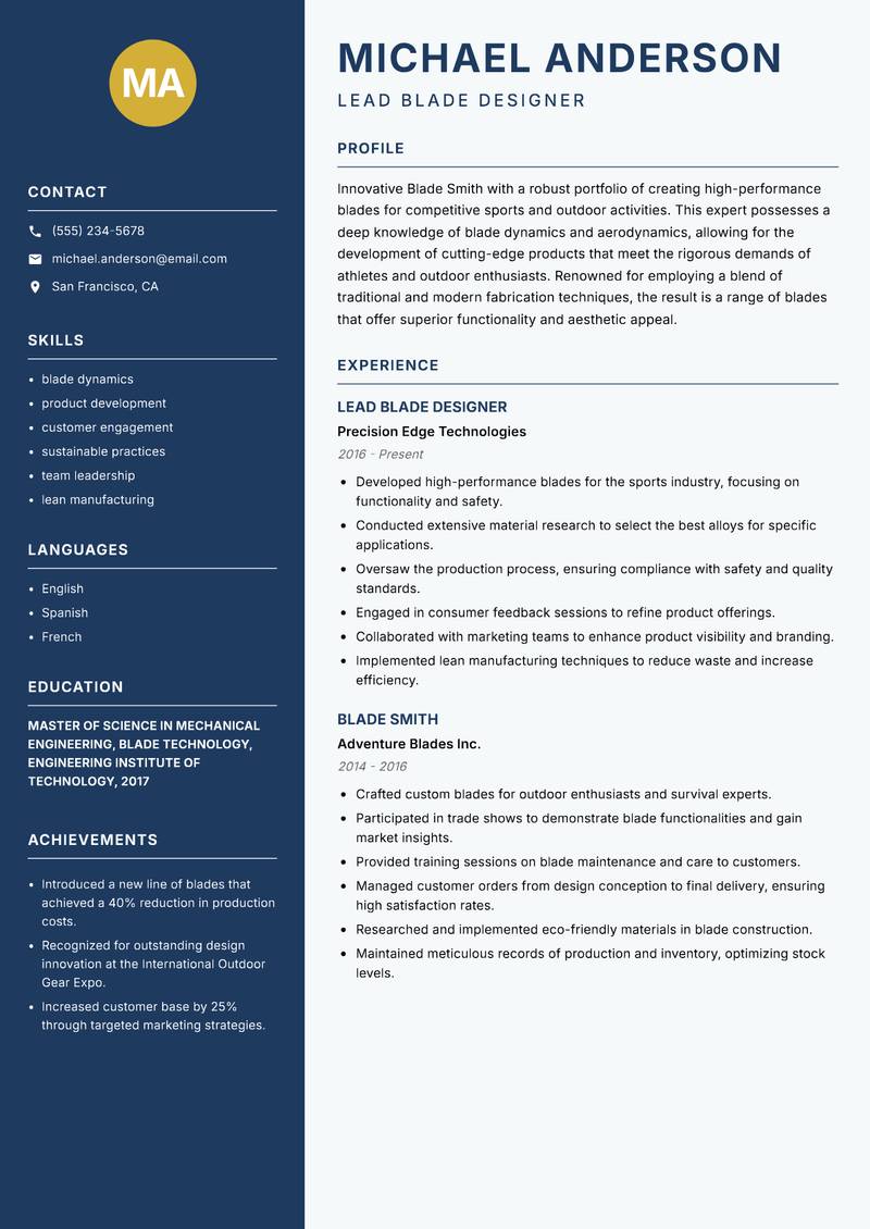 Blade Smith Resume Preview Example