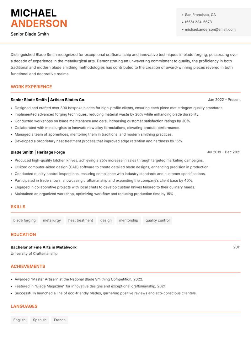 Blade Smith Resume Template