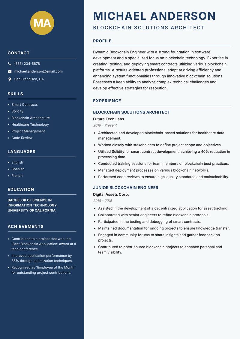 Blockchain Engineer Resume Preview Example