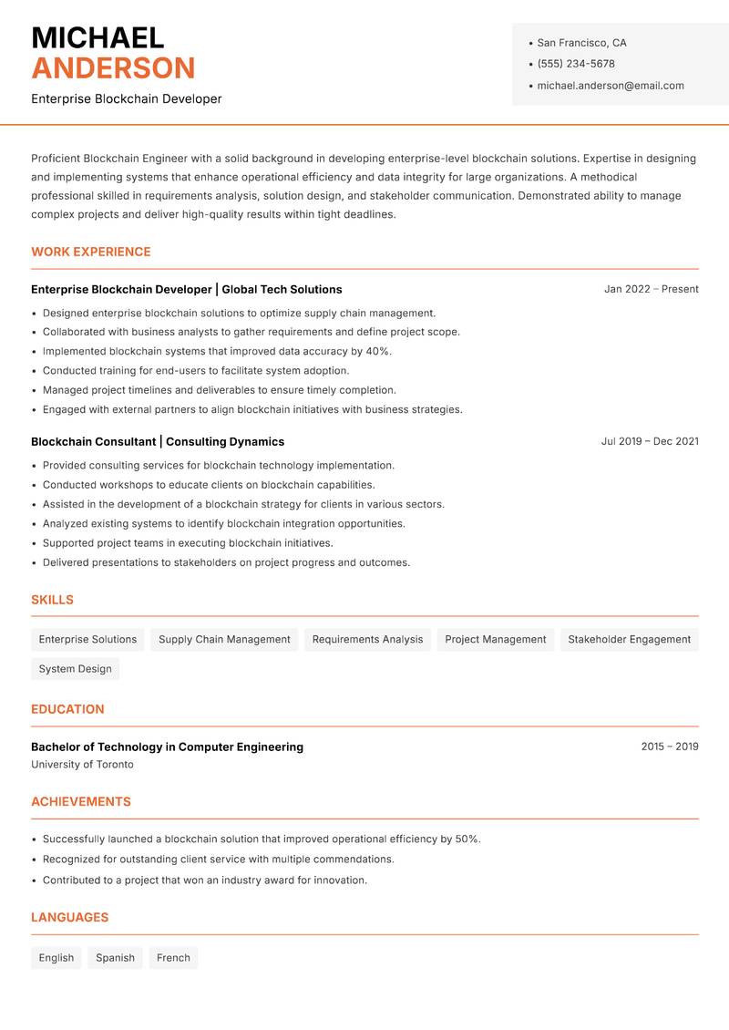 Blockchain Engineer Resume Template