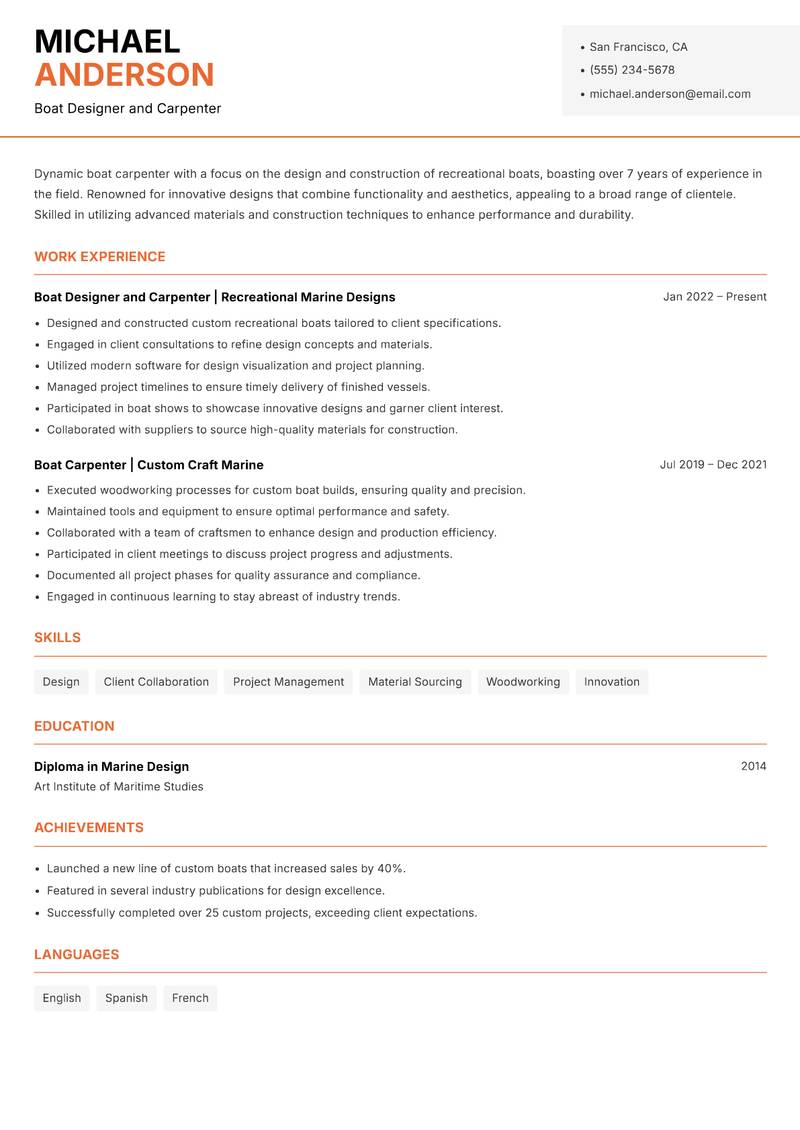 Boat Carpenter Resume Template
