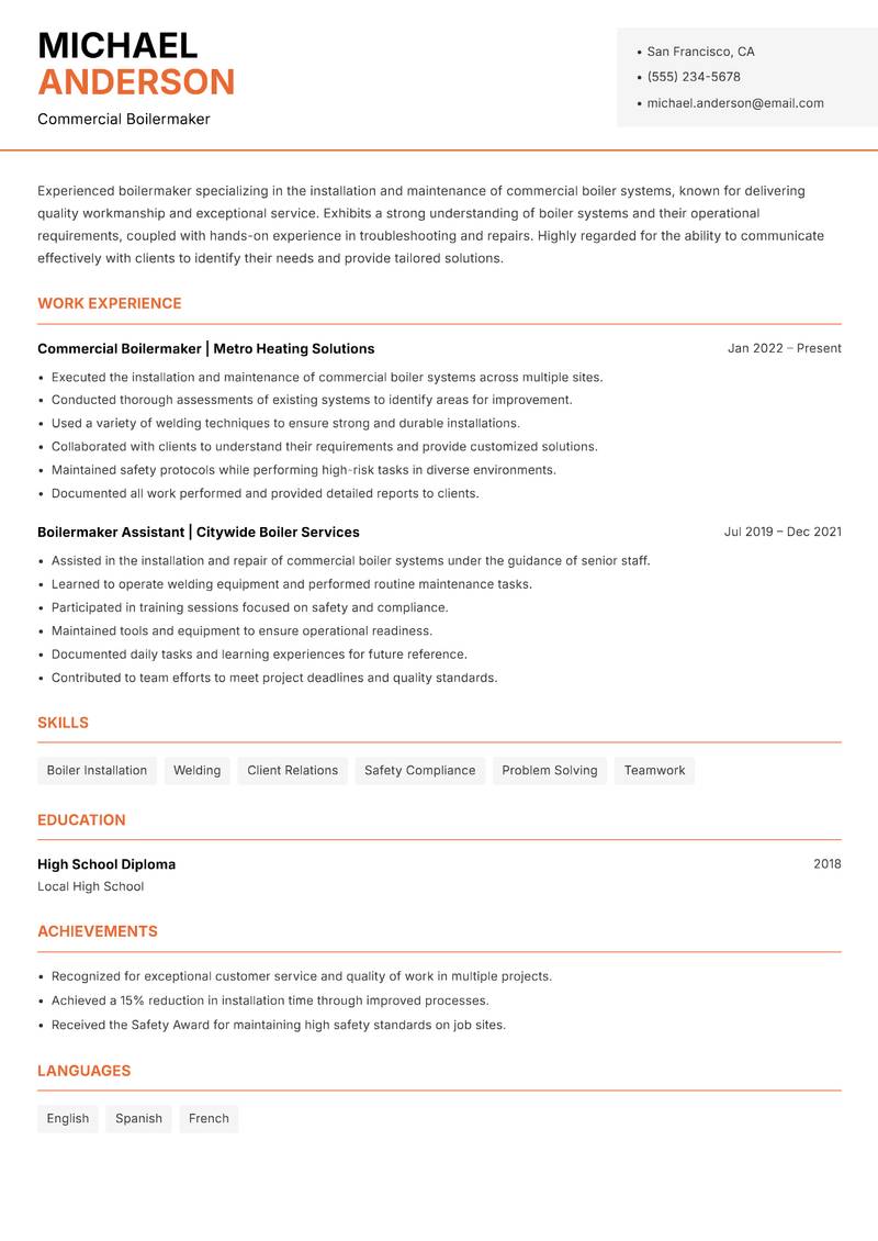 Boilermaker Resume Template