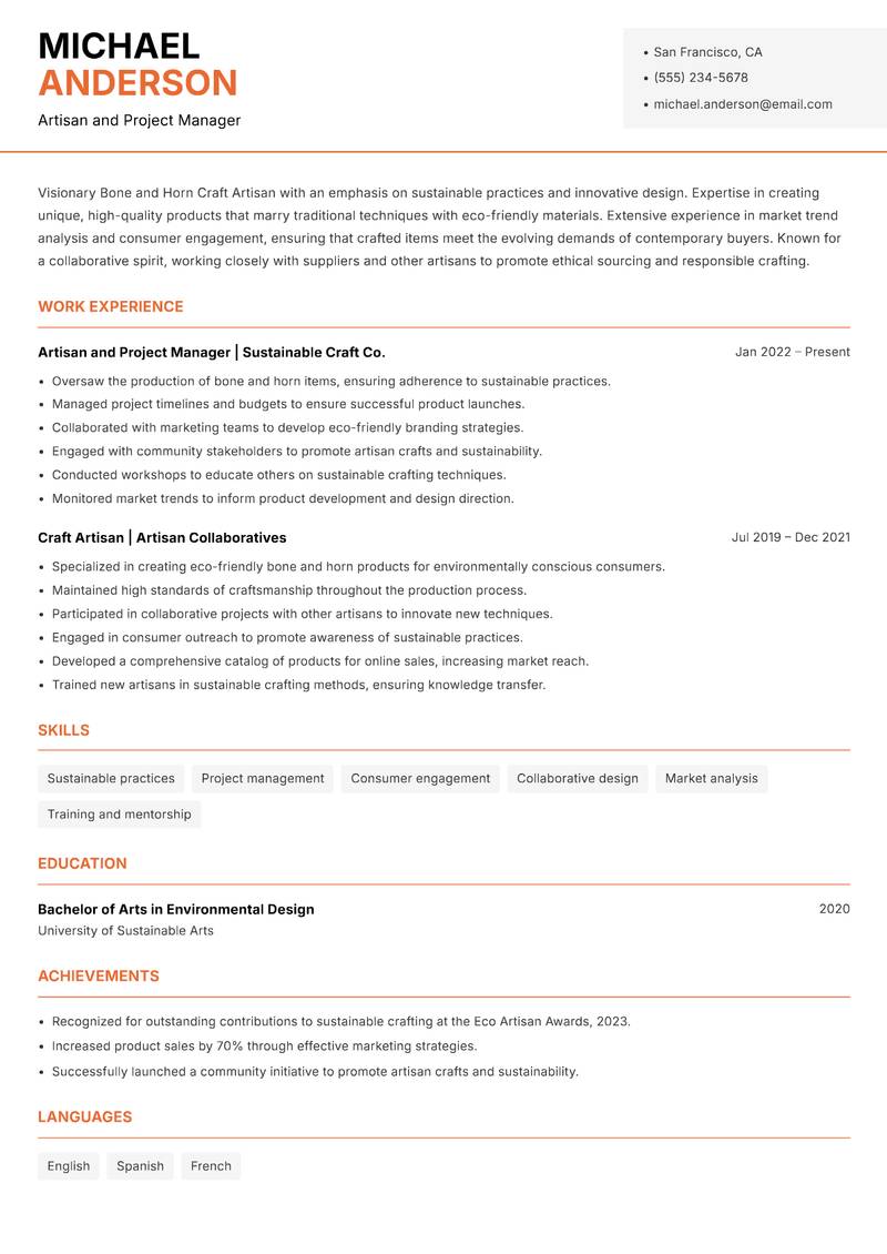 Bone and Horn Craft Artisan Resume Template