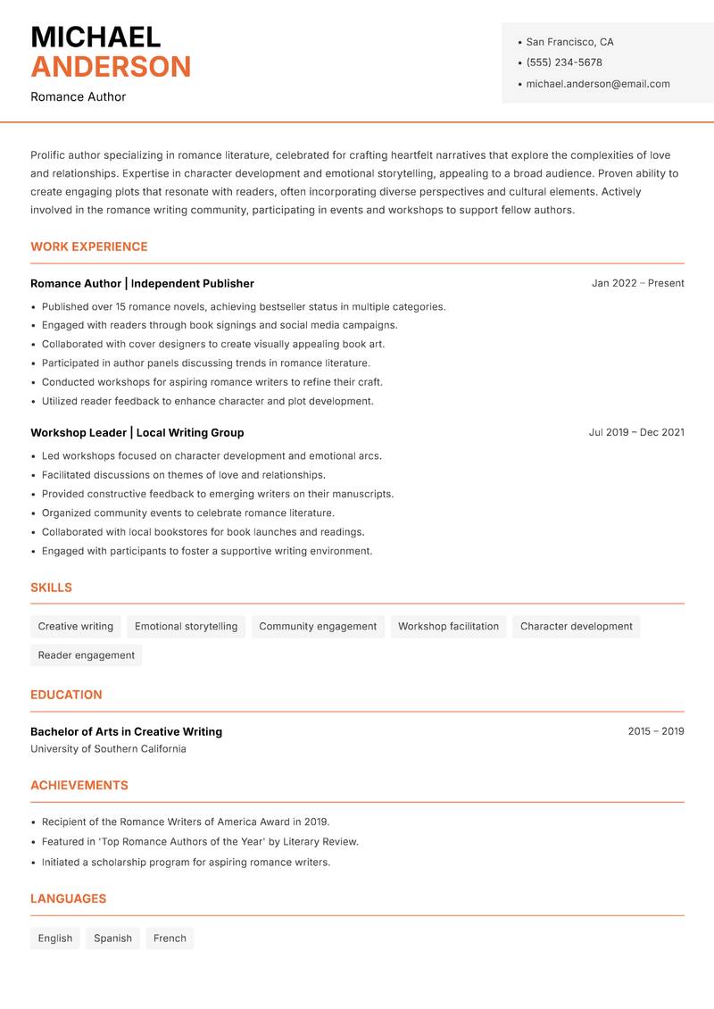 Book Author Resume Template