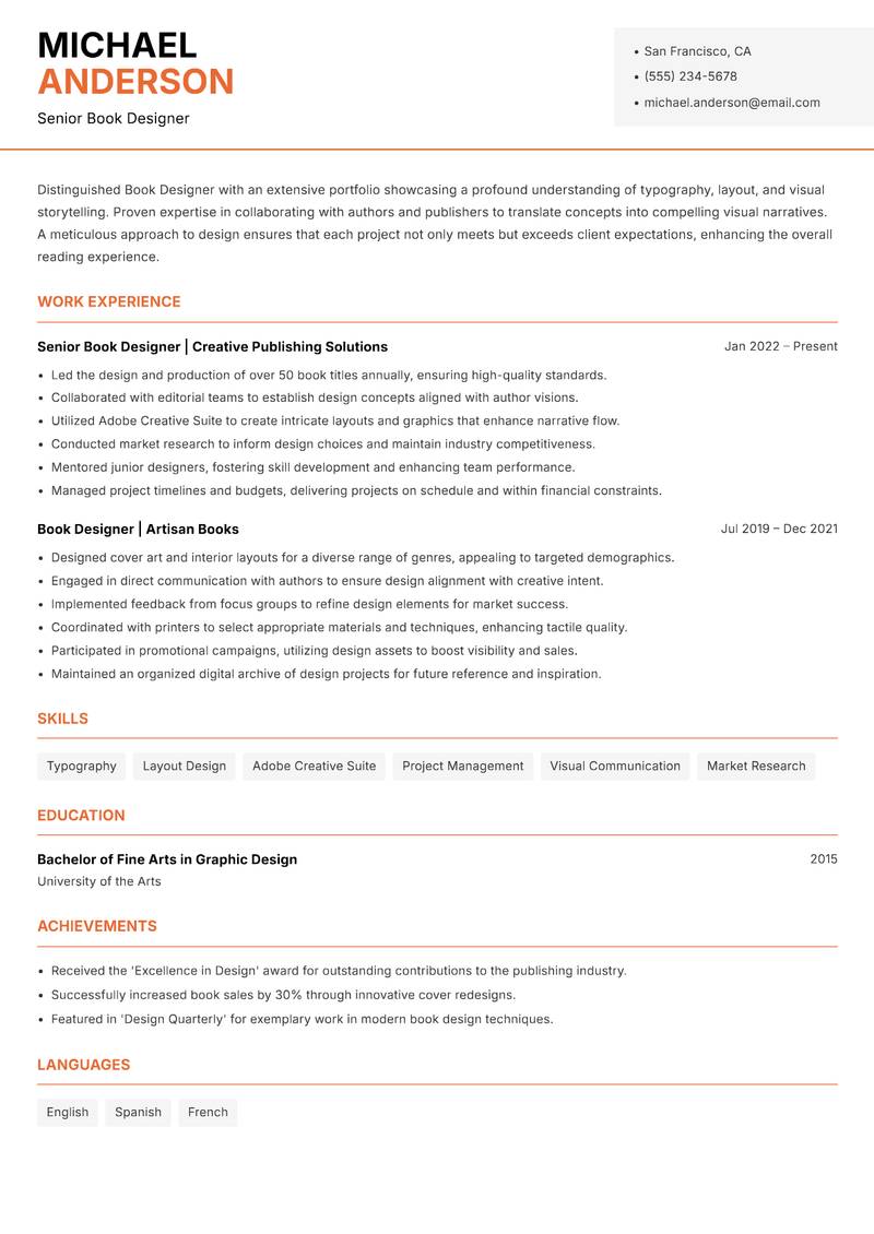 Book Designer Resume Template