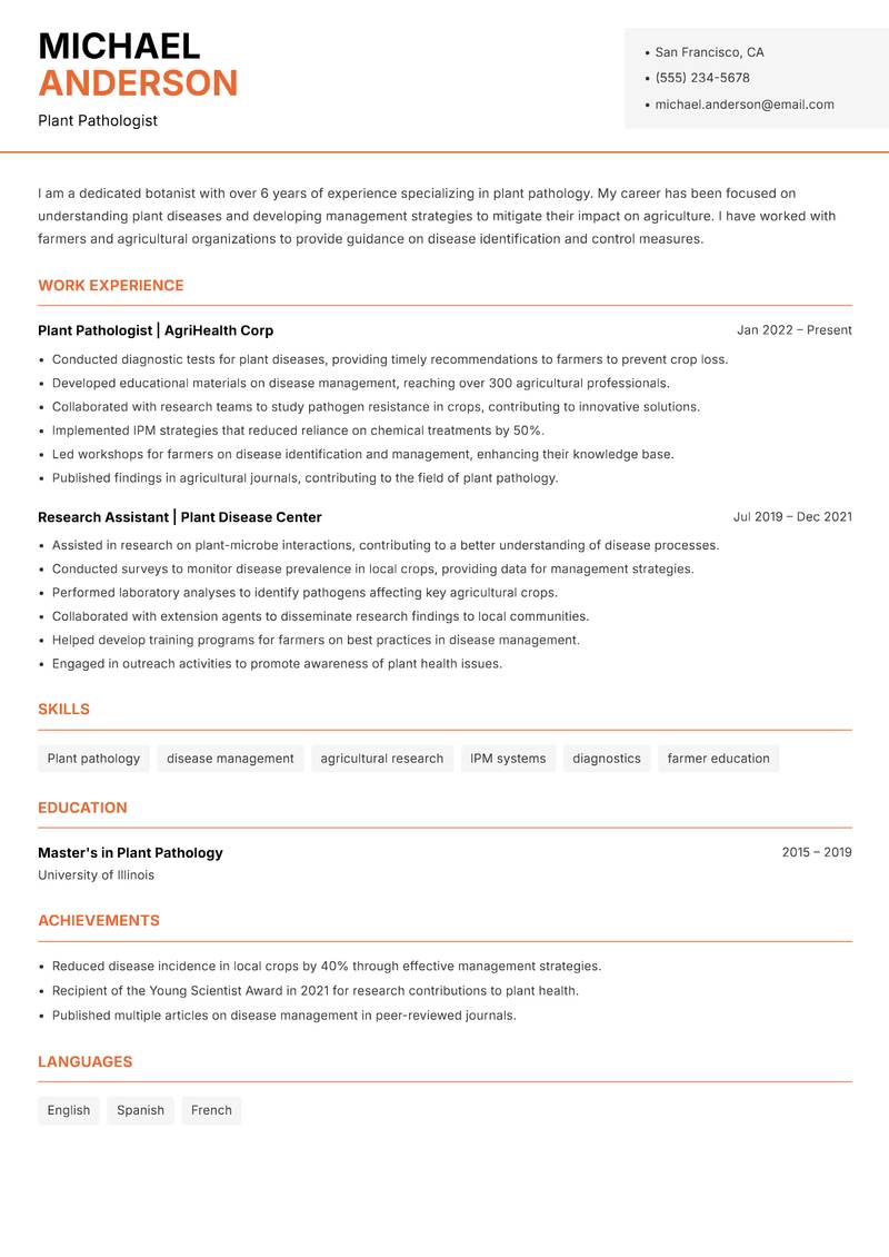 Botanist Resume Template