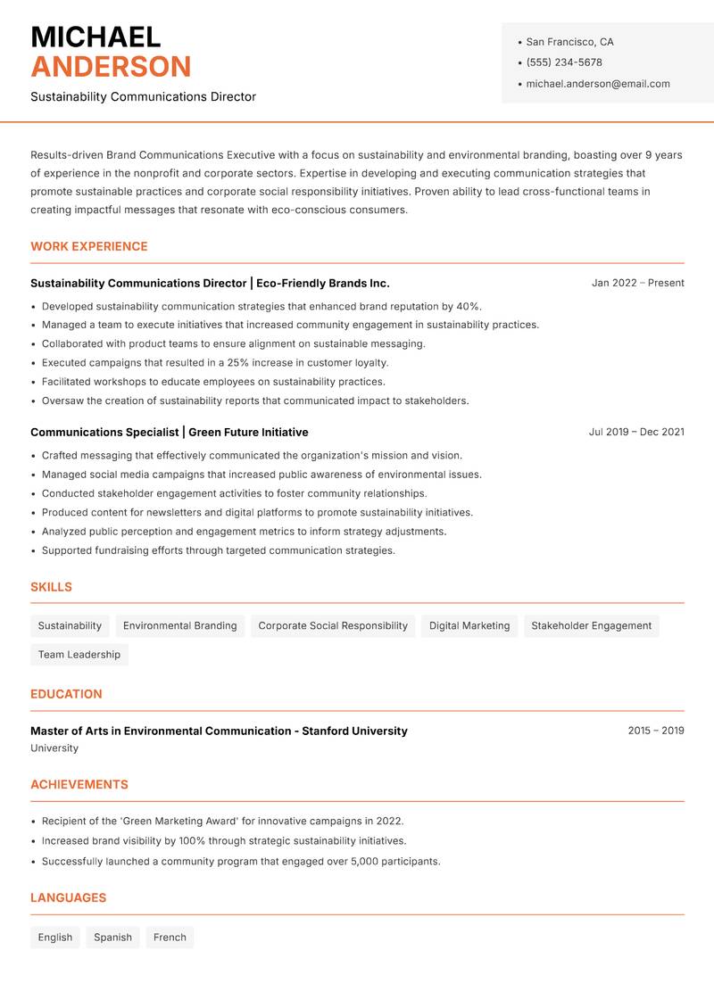 Brand Communications Executive Resume Template