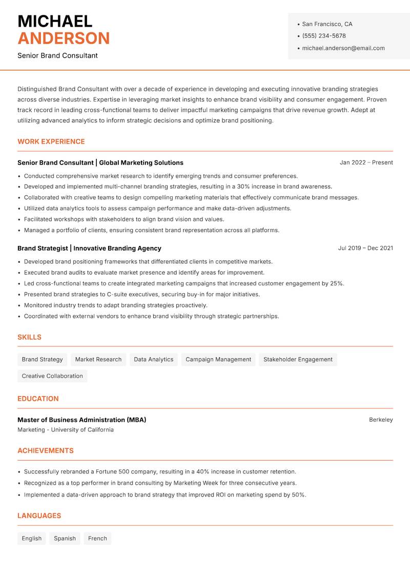 Brand Consultant Resume Template