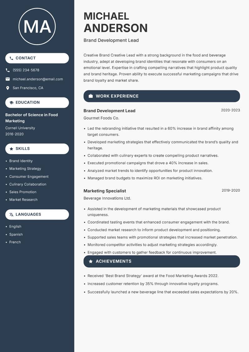 Brand Creative Lead Resume Preview Example