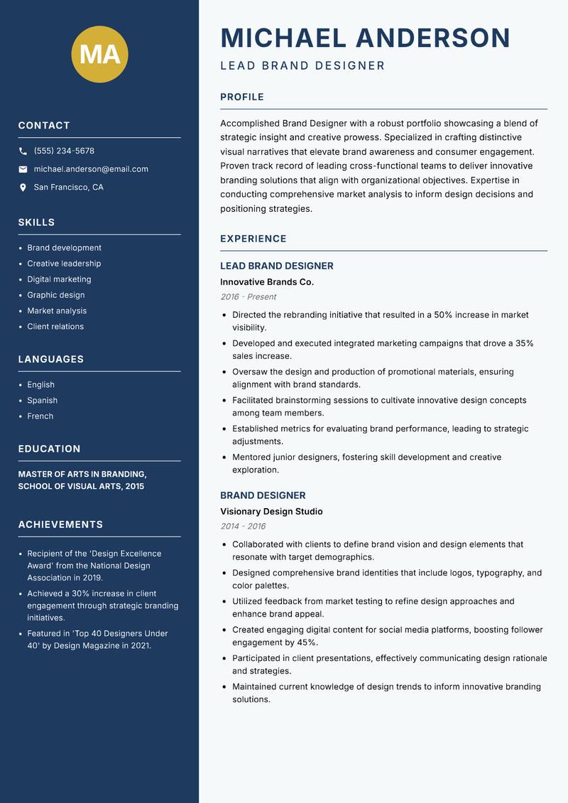 Brand Designer Resume Preview Example