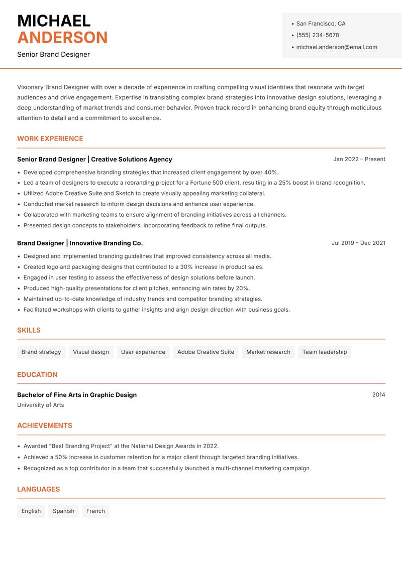 Brand Designer Resume Template